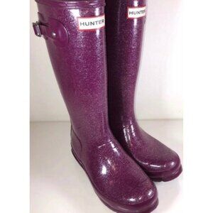 Hunter Women's Purple Glitter Rain Boots Waterproof Wellies US 5